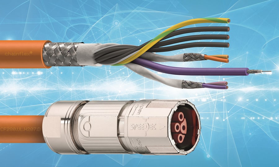 Energía y datos combinados en un nuevo cable híbrido de igus para motores SEW
