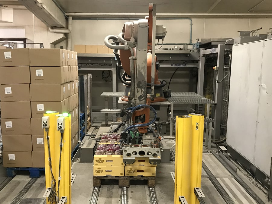 Paletización automática de cajas en la industria alimentaria