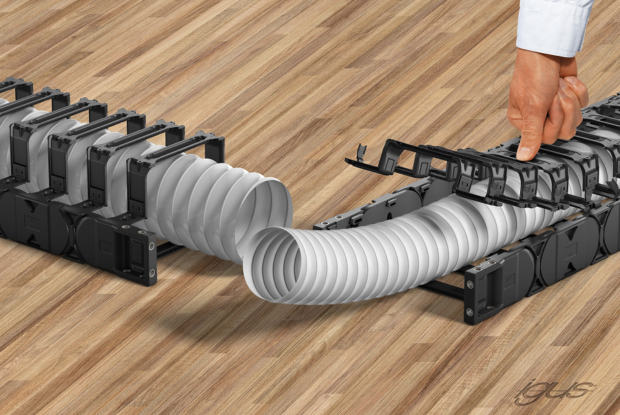 Nueva cadena portacables E4Q con travesaños extensores para el guiado de tubos de gran tamaño